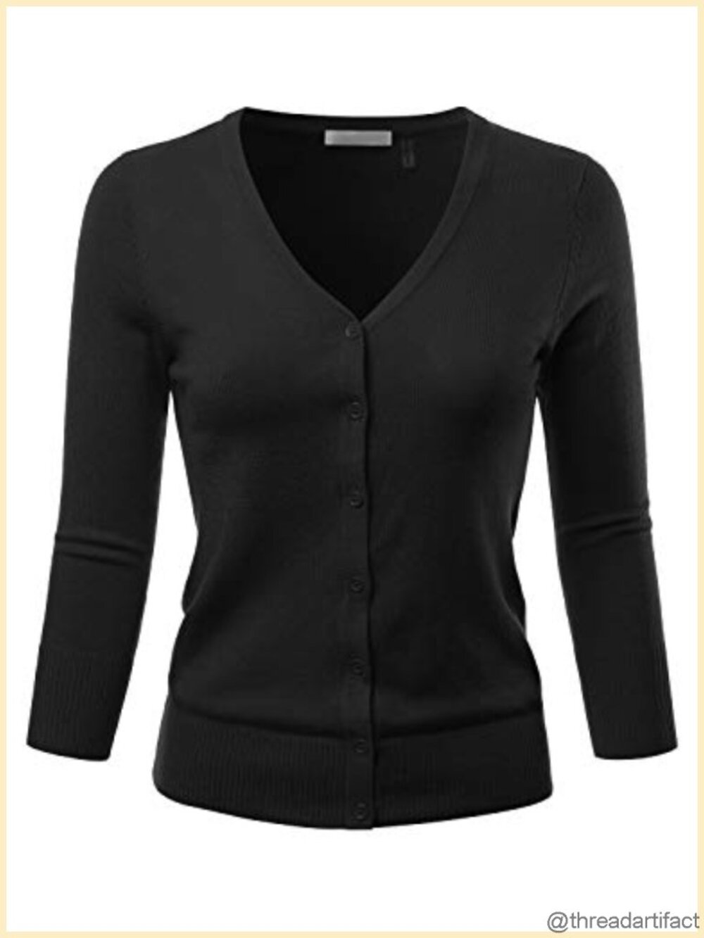 Women's 3/4 Sleeve V-Neck Button Down Stretch Knit Cardigan Sweater